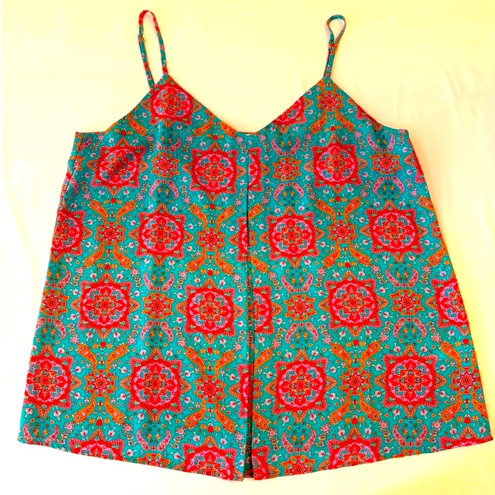 Cynthia Rowley M Women's Teal and Red Patterned Top NWOT